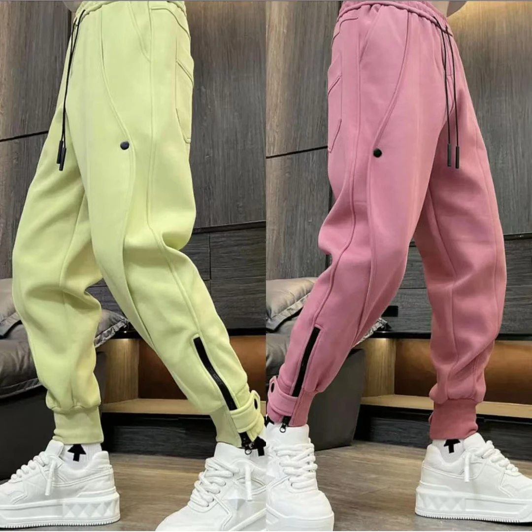 裤子男2025新年春款纽扣拉链修身显高休闲卫裤潮流百搭抽绳束腿裤