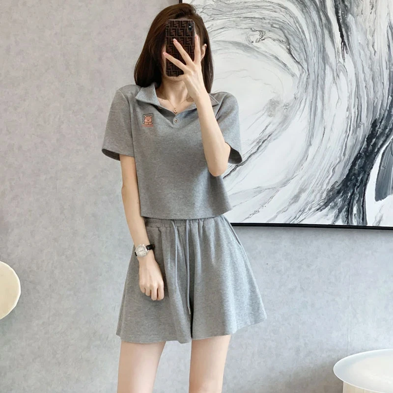 网红时尚洋气运动套装夏季新时尚小个子休闲短袖短裤两件套女