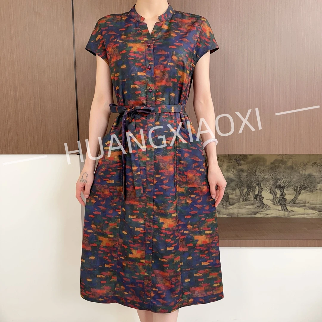 HUANGXIAOXI 紫色星空七彩小鱼单层双面双穿短袖连衣裙ZF-144