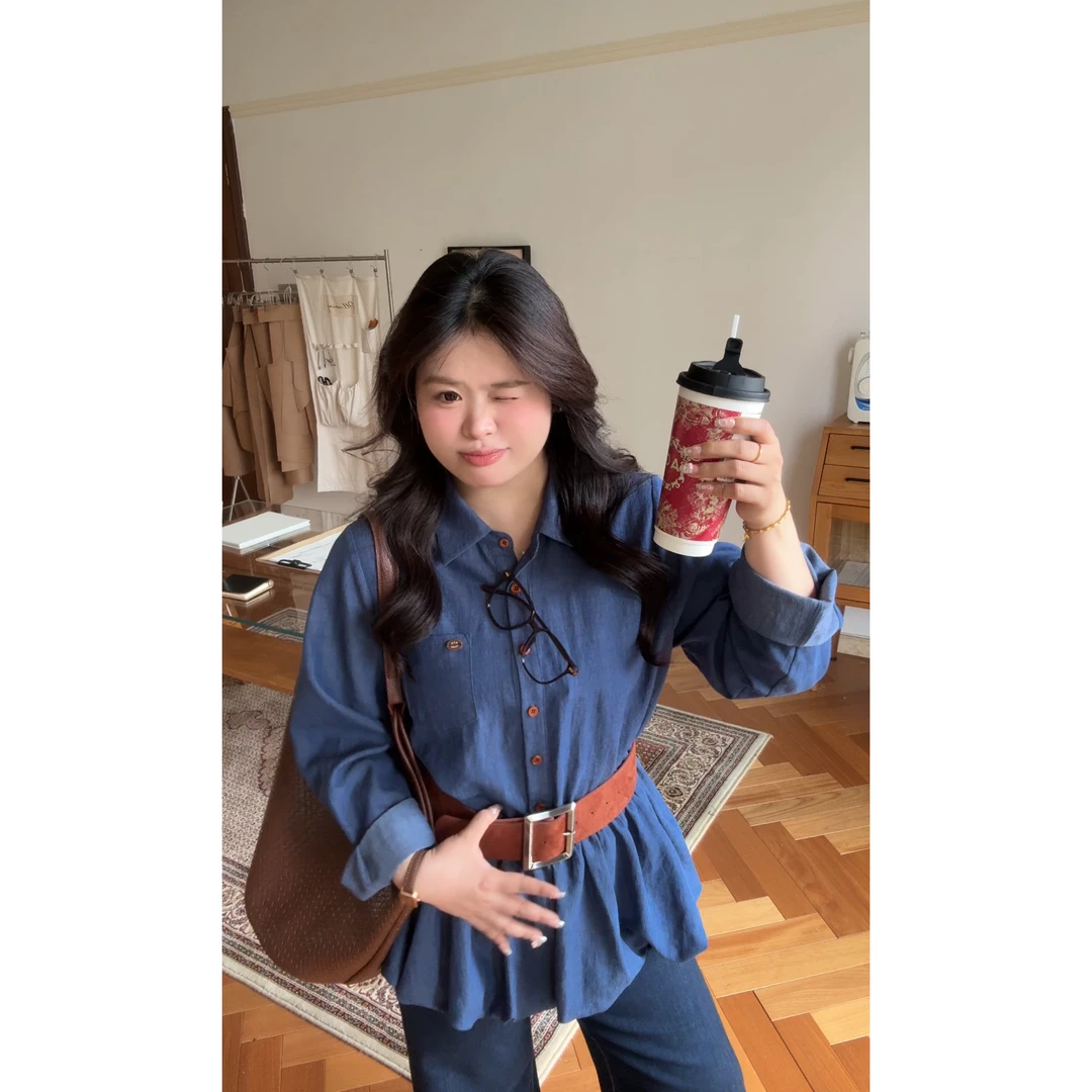 现货 丝丝微胖DottieTing复古氛围感牛仔上衣腰带韩系百搭腰封