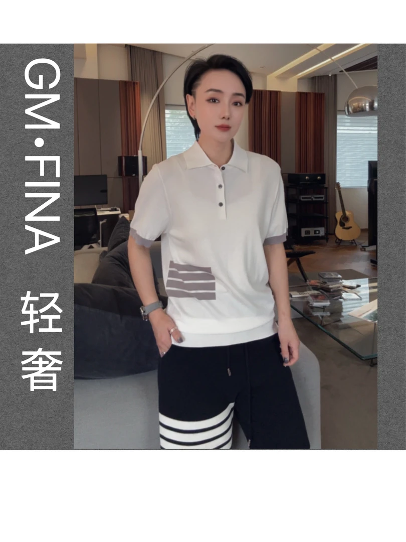 HG  春季短袖Polo衫透气POLO衫条纹潮流修身翻领 85237