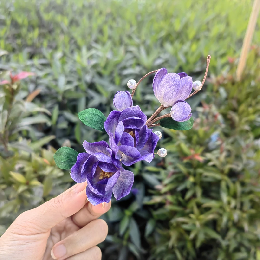 【玉兰花】非遗绒花玉兰花发夹古风百搭头饰桑蚕丝