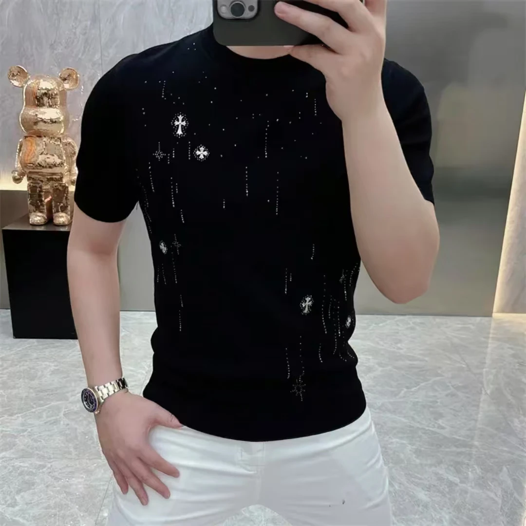 阿凯严选  高品质2025夏季新款男士针织冰丝伊力特圆领修身短袖