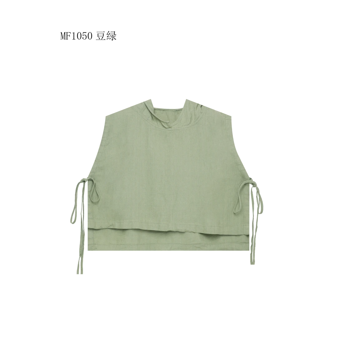 【麻訪家】MF1050豆绿文艺简约连帽休闲百搭坎肩上衣