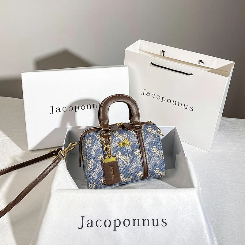 雅各邦真皮蓝色戴妃包女2025新款秋高级轻奢小众通勤保龄球小包