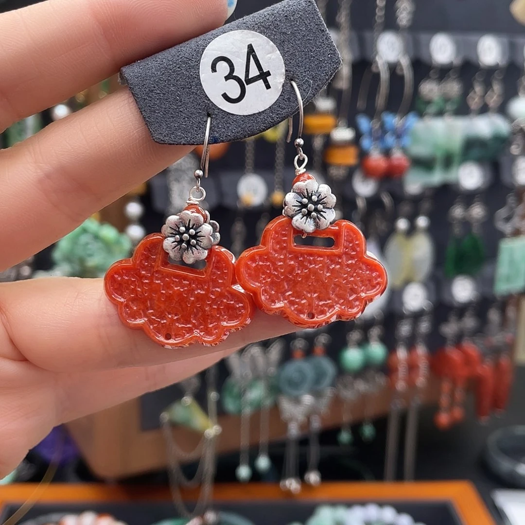 翡翠耳饰银S925镶嵌966fujhhy