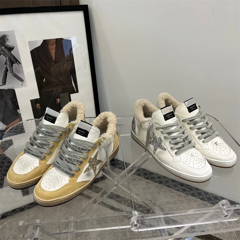 ball系列卡其银亮片星星毛里做旧星星小脏鞋加厚棉鞋板鞋