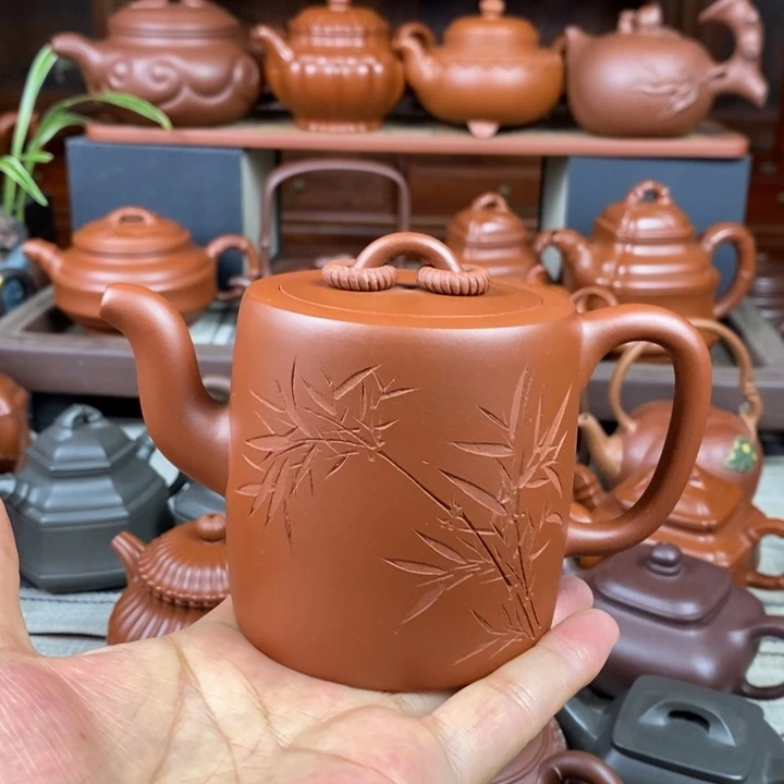 紫砂茶壶双圈300cc原矿黄龙山红皮龙紫砂特价