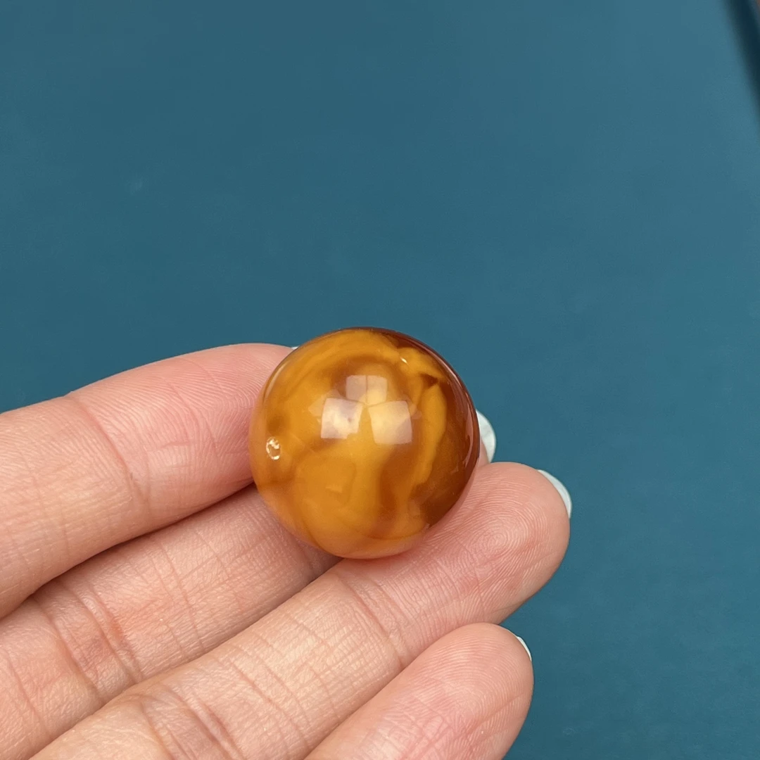 Y5678天然原矿蜜蜡鸡油黄圆珠20.3mm4.8克抖音基地质检发货