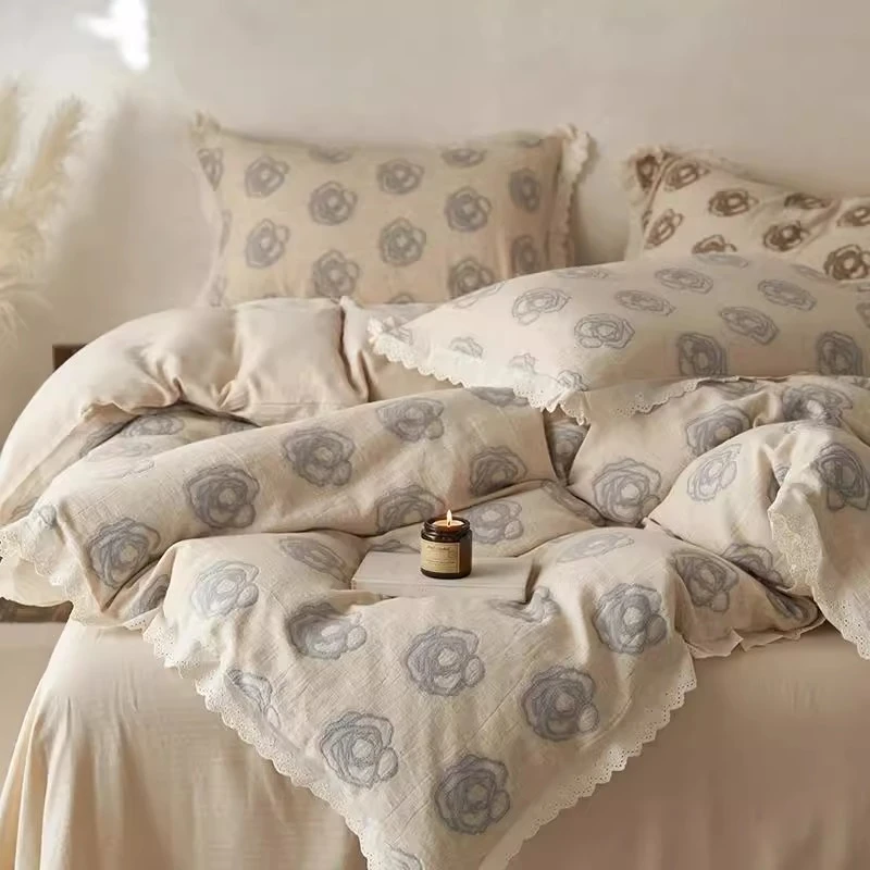 法式高级感柔软透气棉麻四件套2025新款床单被套简约立体提花床品