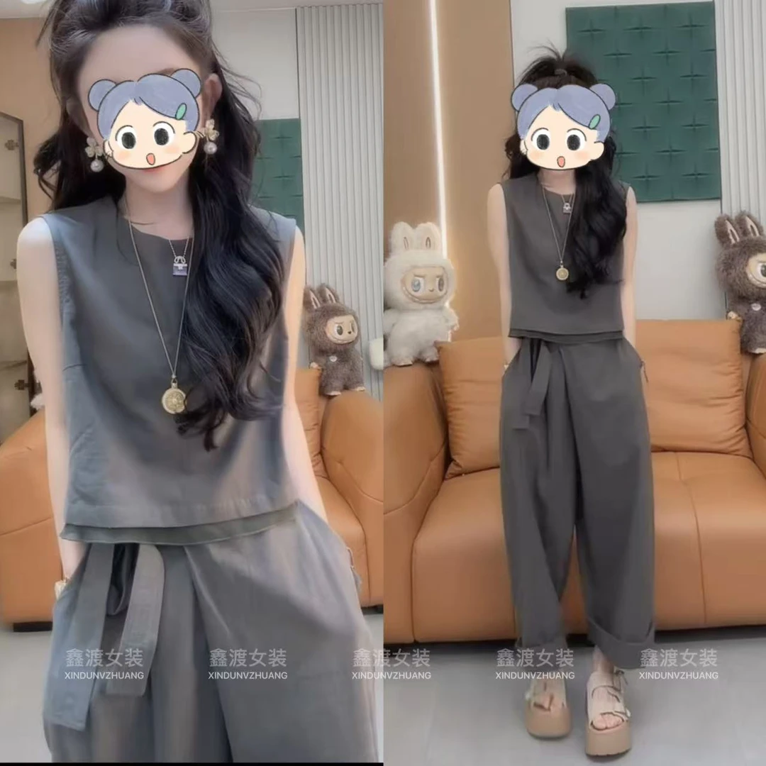 2025夏季新款时尚显瘦气质女士网红洋气两件套百搭款D5991