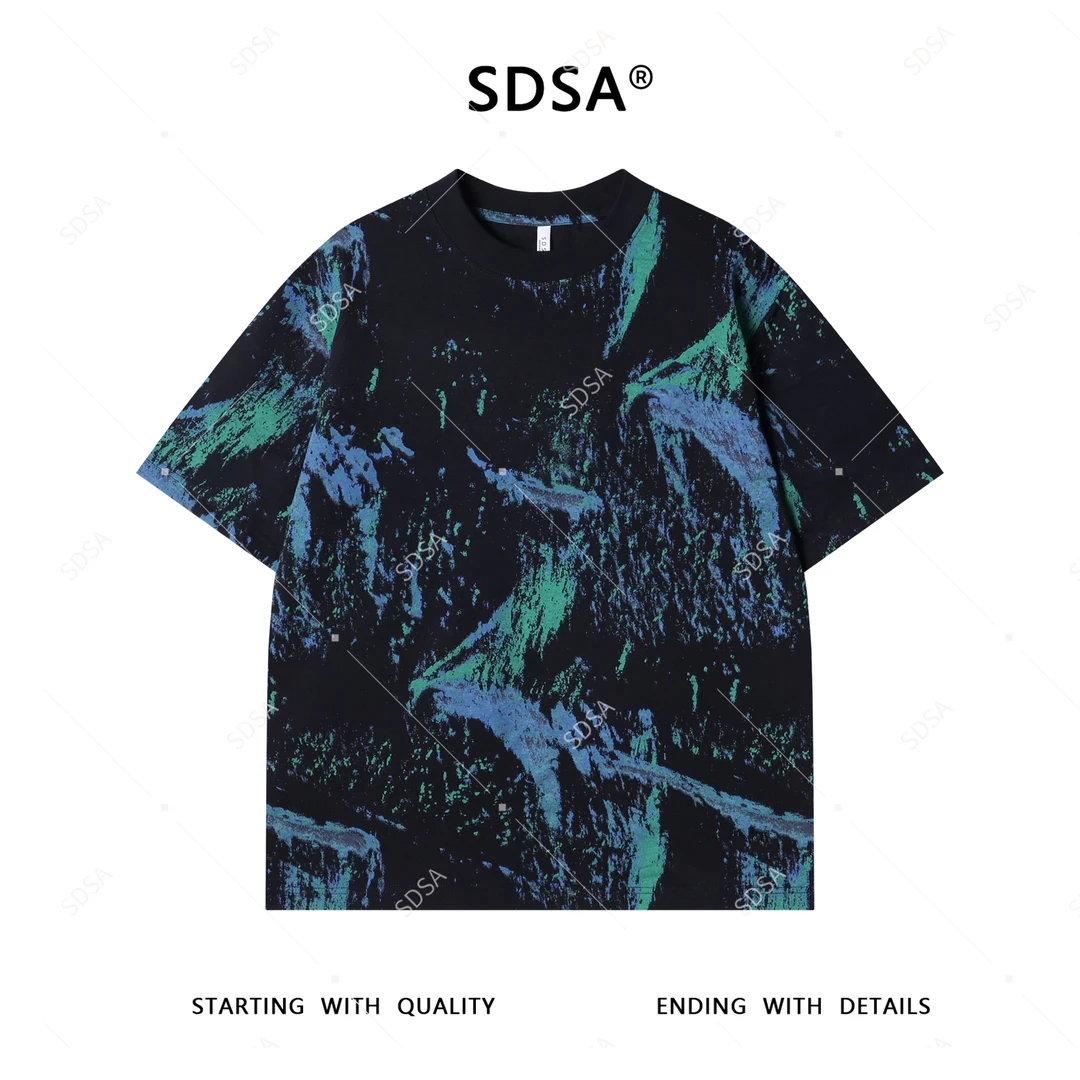 SDSA夏季新款男士痞帅潮流宽松撞色炫彩设计圆领短袖T恤百搭时尚