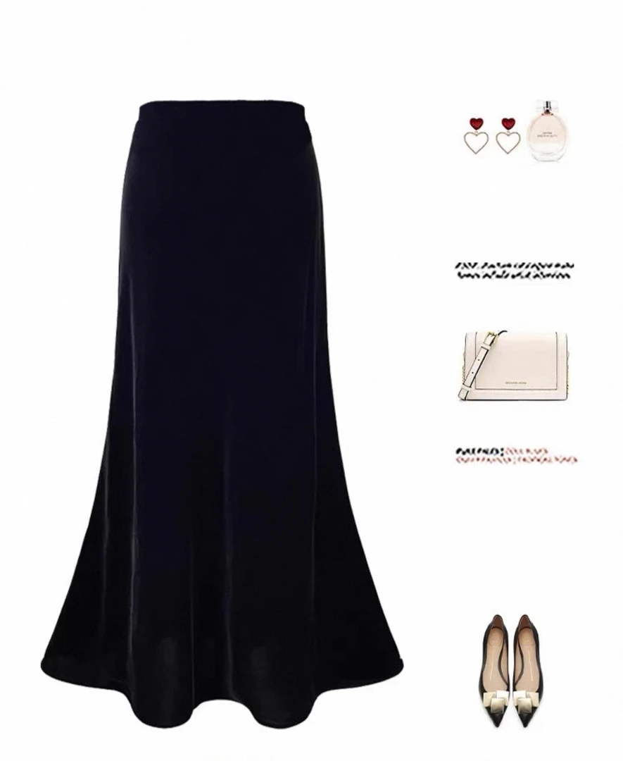 腿精高织高密抗静电显瘦不倒毛不泛白垂坠修饰梨型身材丝绒半裙