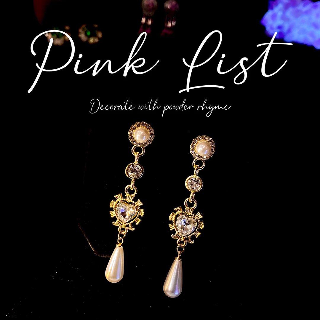 合金亚克力耳饰 合金亚克力耳饰 合金法式宫廷爱心珠珠耳钉 A169