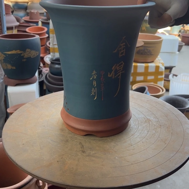 紫砂蓝精品舍得兰花盆大 口径23×28