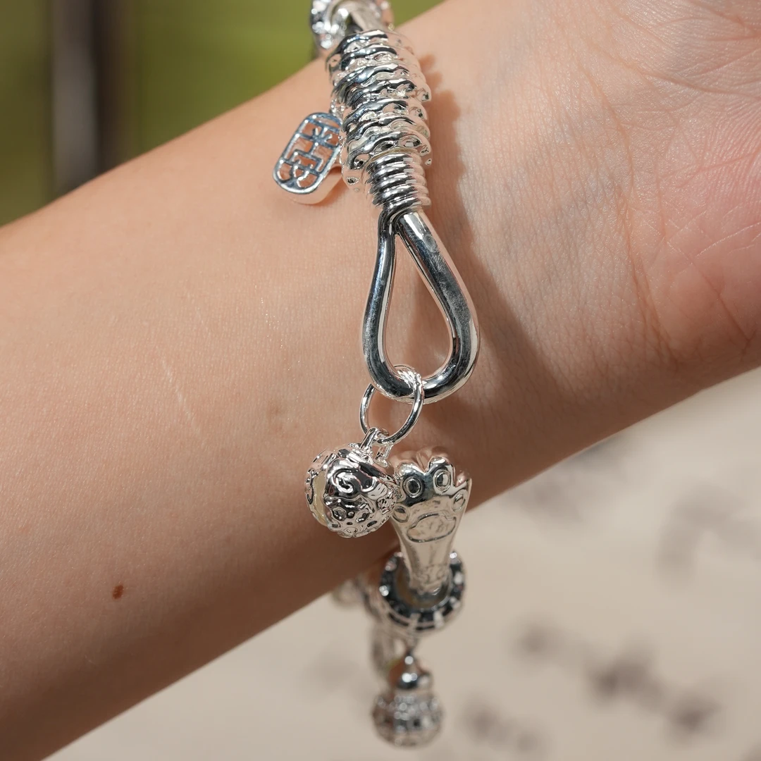 足银手镯 足银吉言猫爪盘缠手镯999纯银简约百搭送女友生日纪念礼