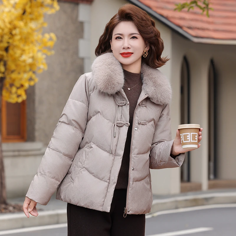 罗蒙妈妈冬装加厚保暖棉衣外套2025新款中老年女装时尚大毛领棉服