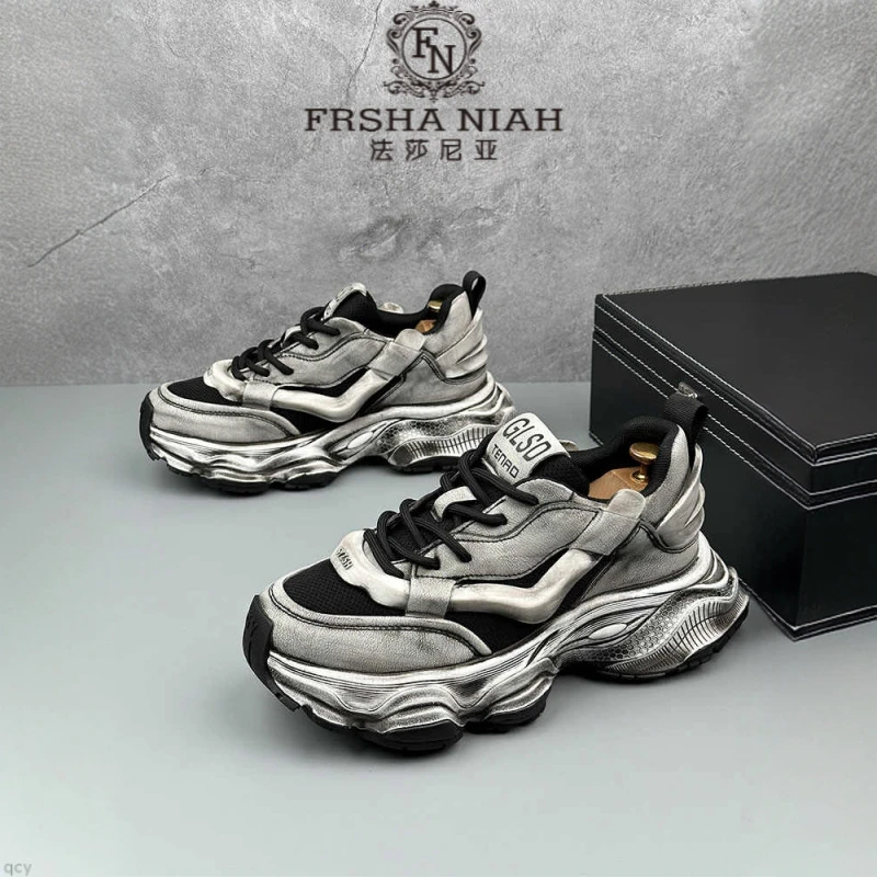 法莎尼亚男老爹鞋2025新款高级感做旧时尚百搭厚底透气运动休闲鞋