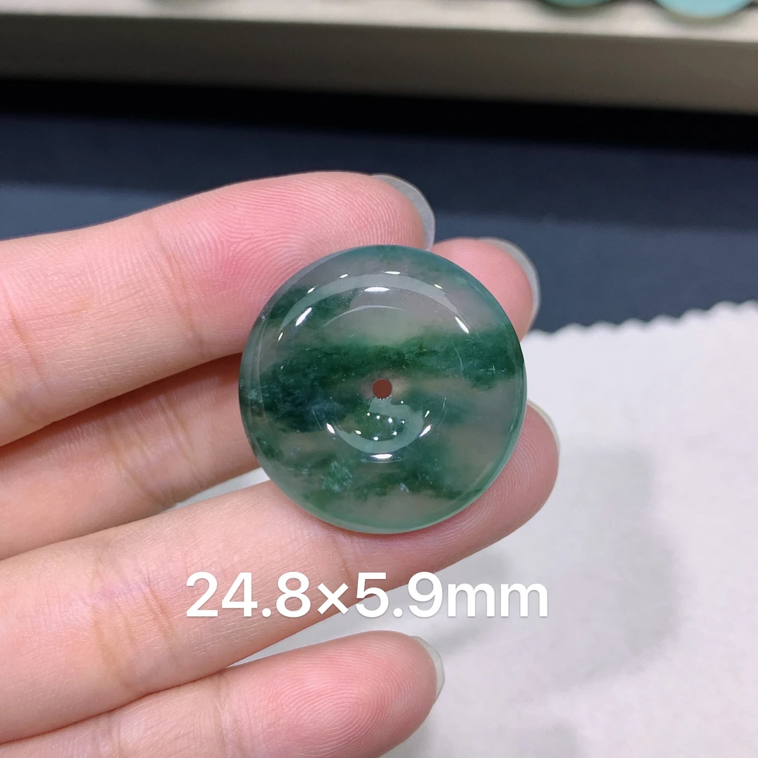 缅甸天然A货翡翠 老坑冰种飘花平安扣吊坠 玉质细腻 日常百搭k102