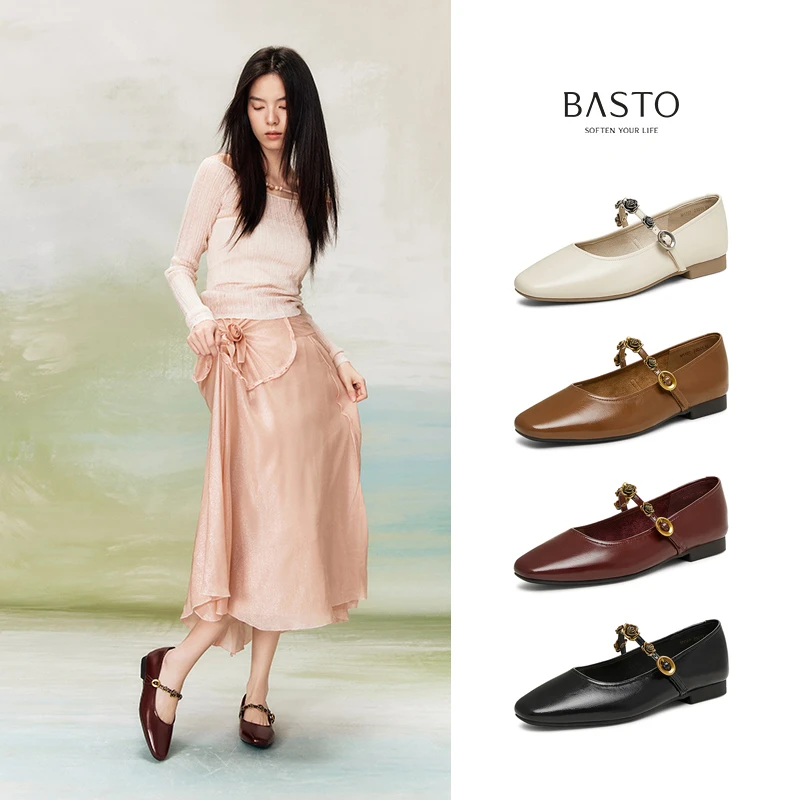 【红玫瑰】百思图25简约欧若复古法式玛丽珍鞋方跟女单鞋M1107AQ5