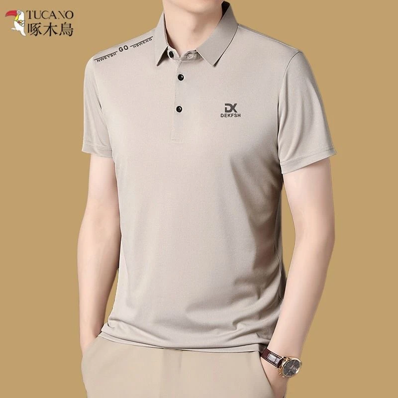 2025夏季高档新款短袖T恤男士翻领夏季中年上衣休闲百搭短袖