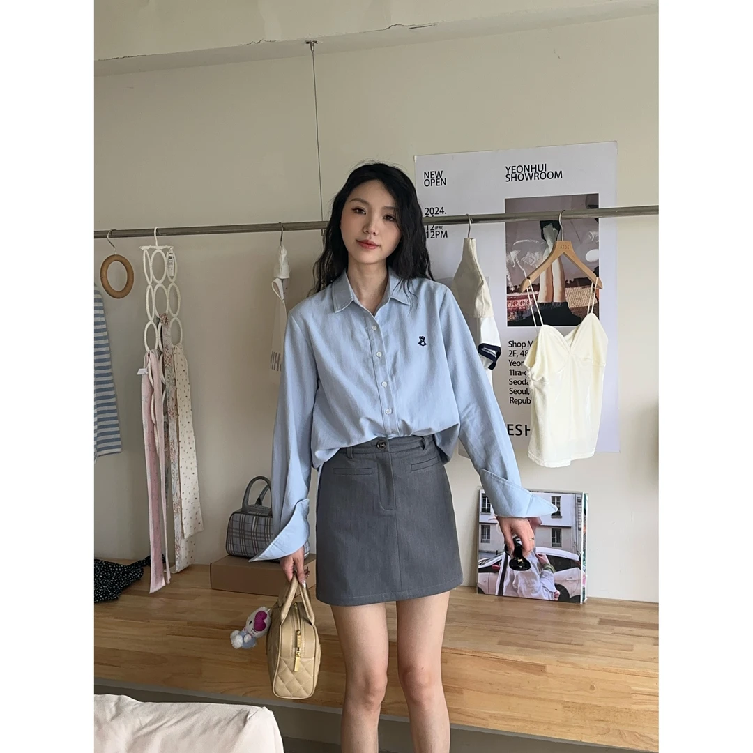 清仓【女高角色卡】知晓家高个子 加长法式通勤棉质绣花衬衫Au006