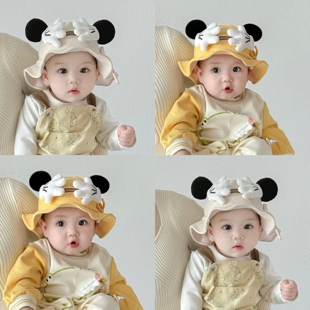 婴儿帽子秋冬新款小月龄手掌渔夫帽可爱超萌男孩女宝宝可调节盆帽