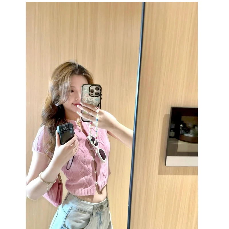 2025夏季新款多巴胺时髦洋气高级感小香风显瘦上衣高腰牛仔裤套装