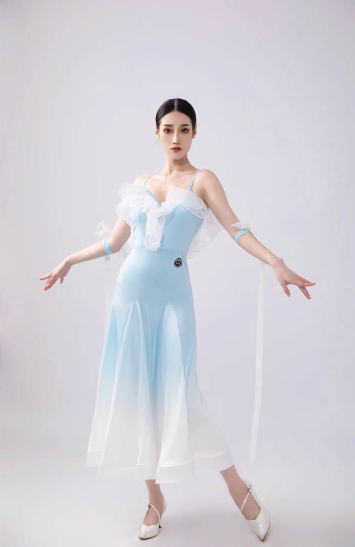 【Fairy】舞服摩登舞服蝴蝶结渐变连衣裙摩登裙#057渐变黑