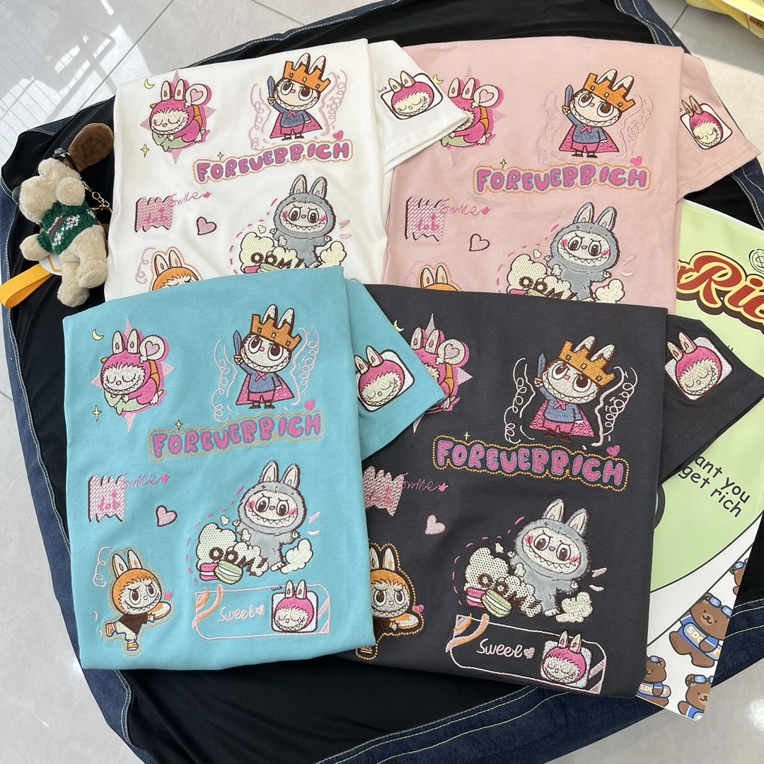 小雅姐姐 夏季卡通刺绣圆领宽松减龄 短袖T恤HP73