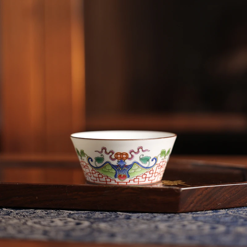 【栗子严选】九段妙手丹青福纹无光白马蹄杯（早期）（jd602）