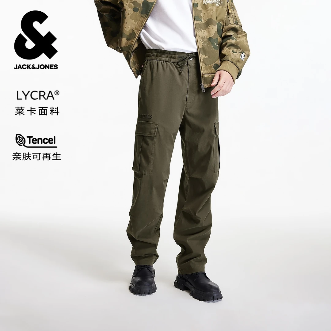 杰克琼斯男装夏季舒适时尚潮流简约长裤子多口袋宽松工装风休闲裤