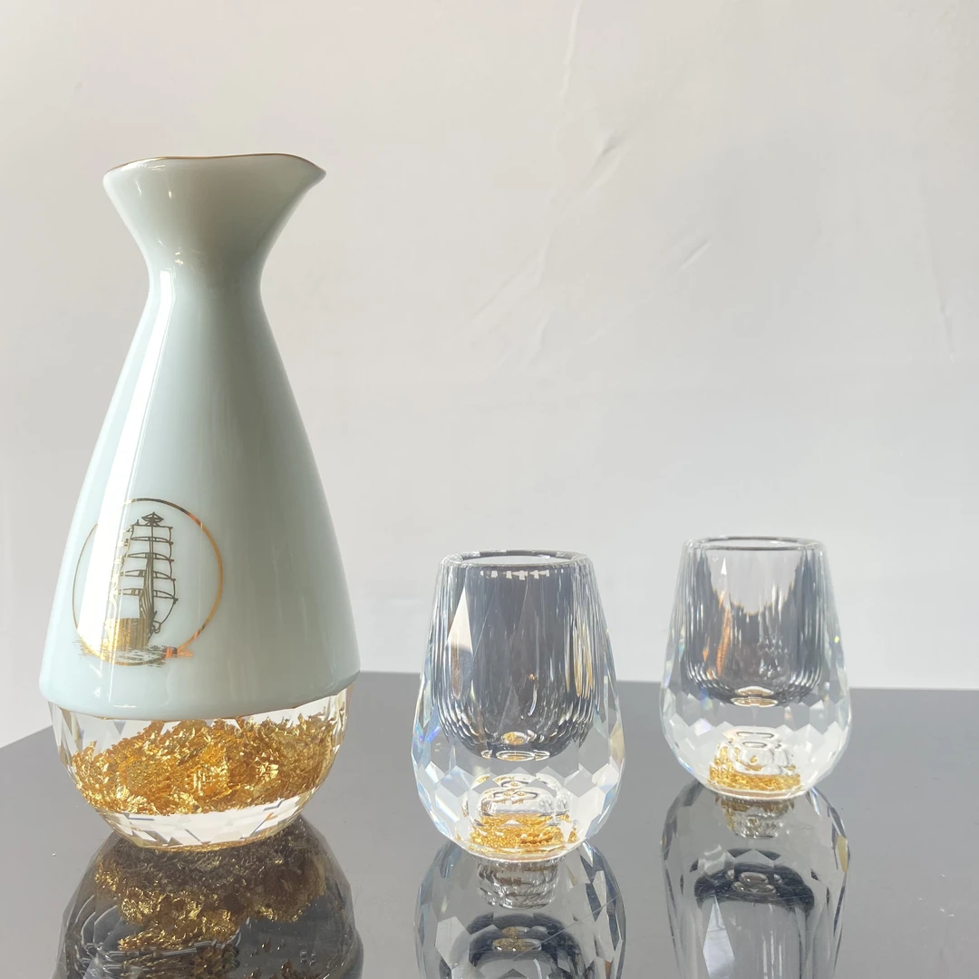 玺宴新款水晶金箔帆船分酒器水滴杯切面高档轻奢酒杯酒具组合装