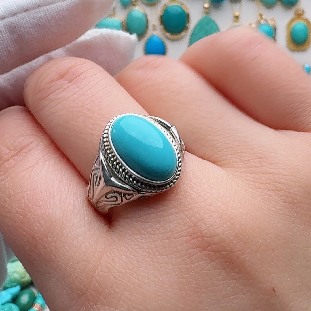 绿松石银S925镶嵌戒指