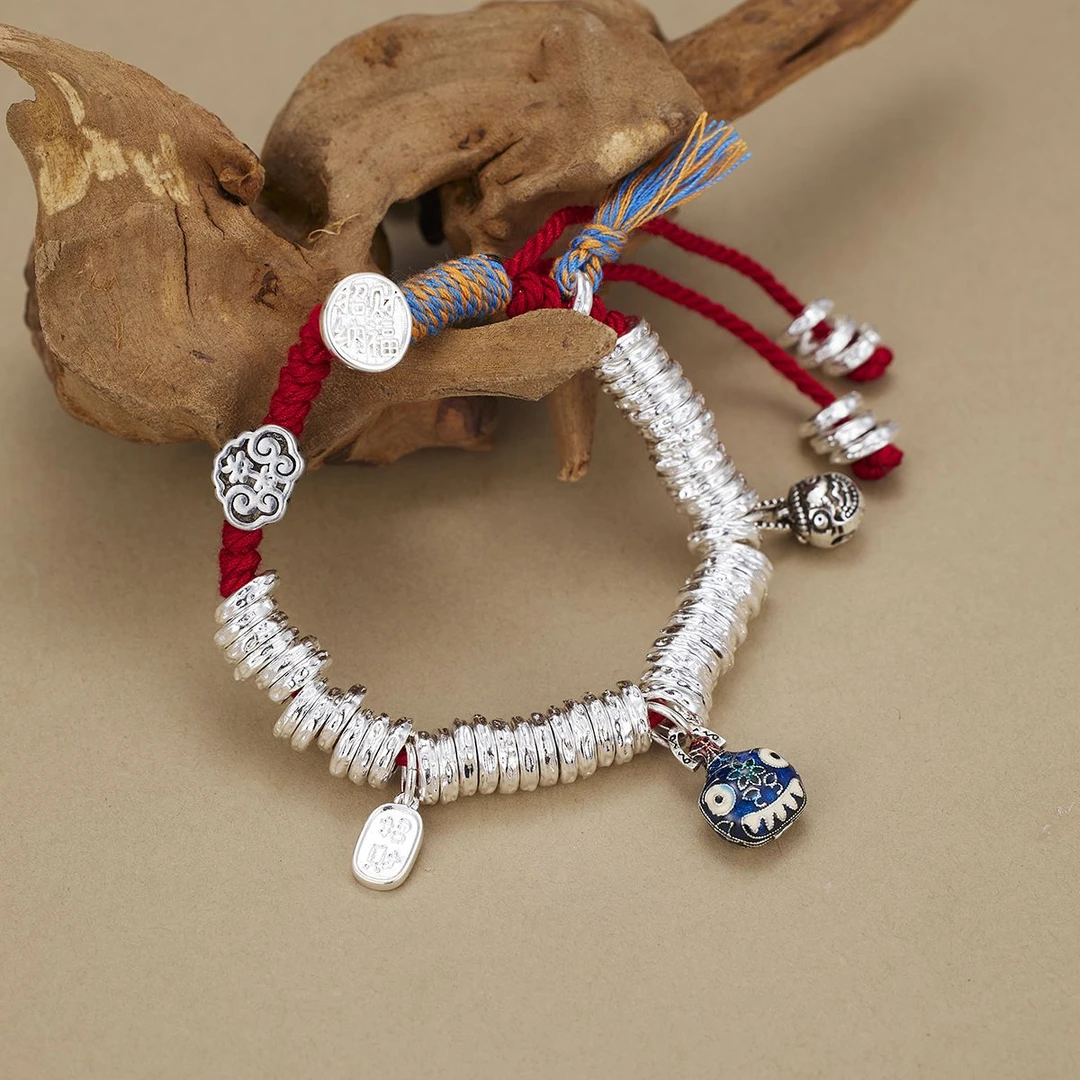 足银盘缠手链女手工编织钱手绳吞金兽手环送女友礼物