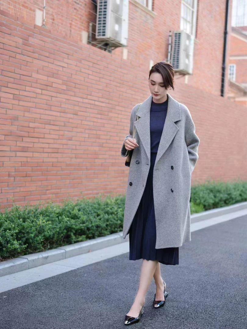 2403 秋冬时尚洋气宽松休闲中长款高端气质百搭双面呢大衣