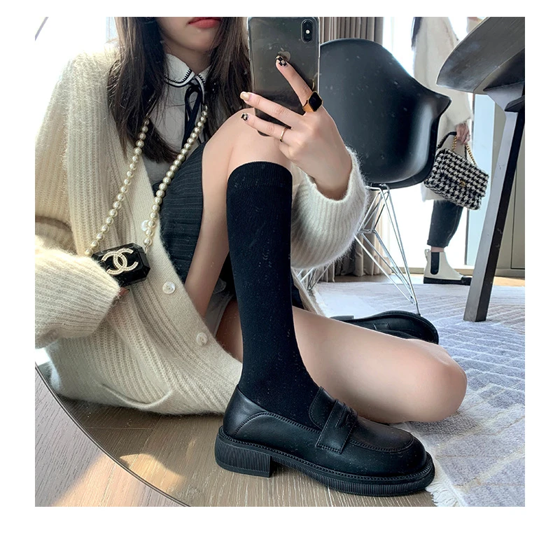 英伦小皮鞋女2025新款夏季黑色平底单鞋一脚蹬乐福鞋女大码女鞋