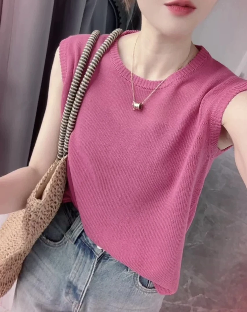 米蓝家名殿！巨显白～树莓针织飞袖衫遮肉显瘦25新款短袖衫6916