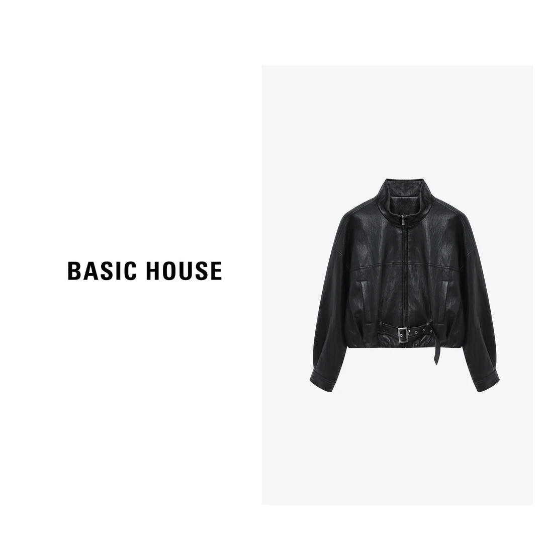 Basic House/百家好秋季新款时尚酷飒风收腰PU外套-B0625B5KSZ2