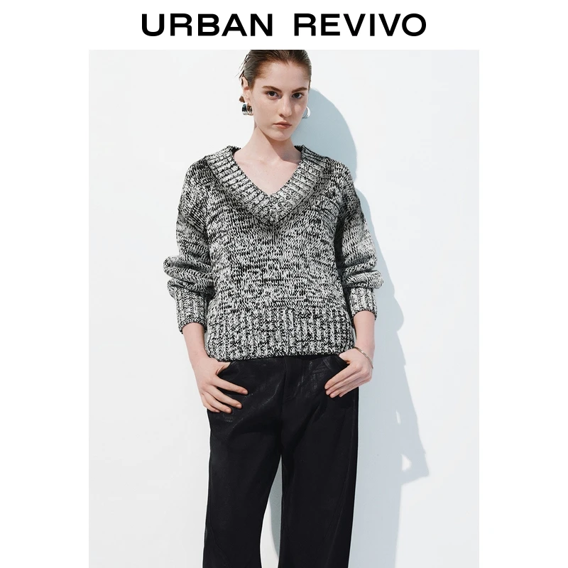 UR2025秋季新款女潮流设计感V领短款针织衫UWJ950084+