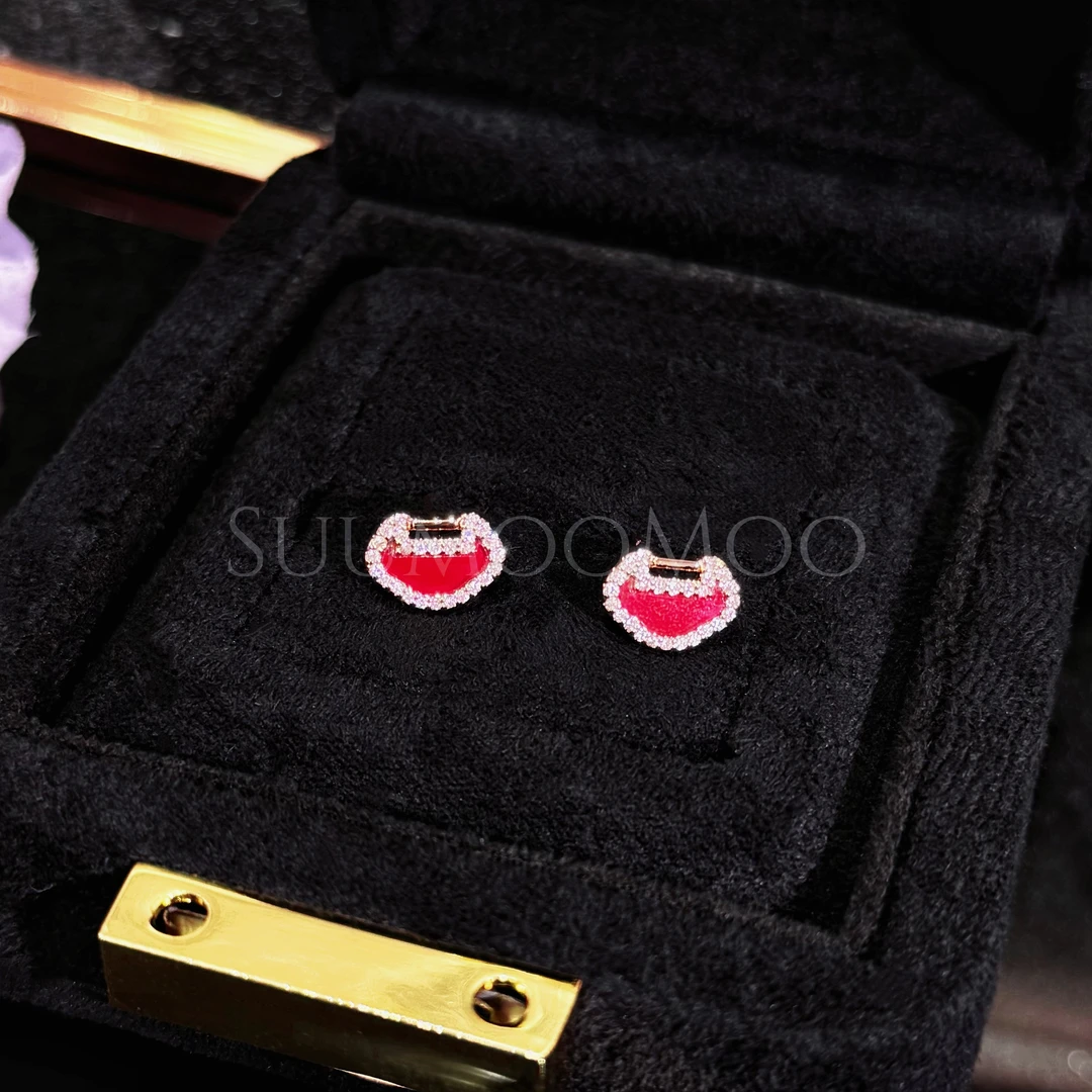 铜合金合成锆石耳饰 国潮时尚如意锁耳钉