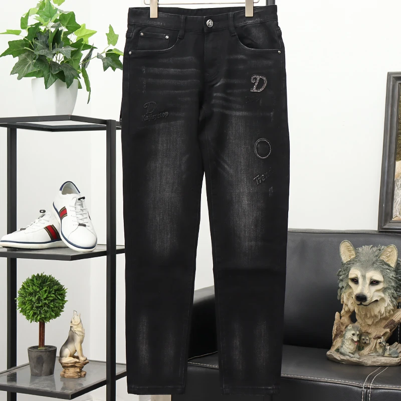 青年男士秋冬舒适黑色修身牛仔长裤2271