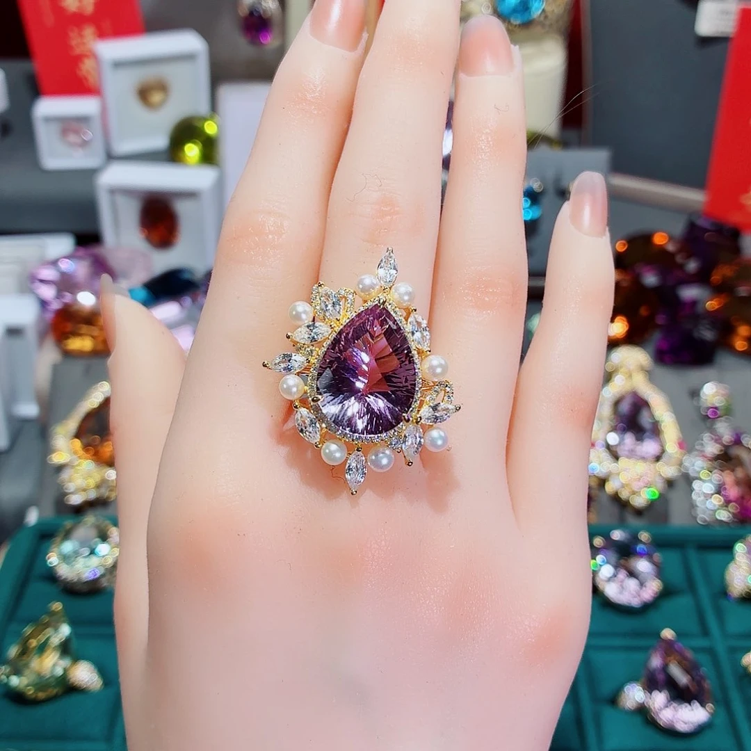 水晶戒指银S925镶嵌戒指