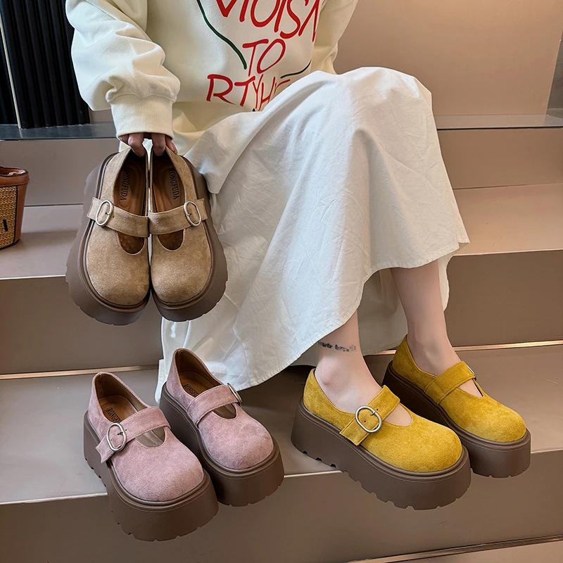 超火厚底浅口勃肯鞋女2025年新款春季百搭矮子乐增高玛丽珍单鞋子