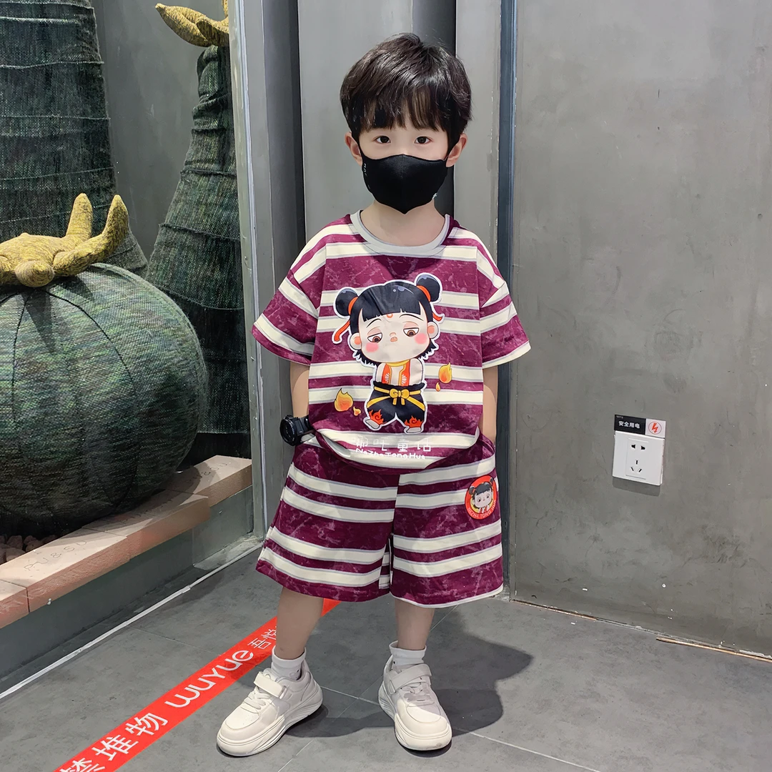 哪吒儿童服装男童夏套装2025新款时髦帅气小男孩宝宝夏装短袖衣服