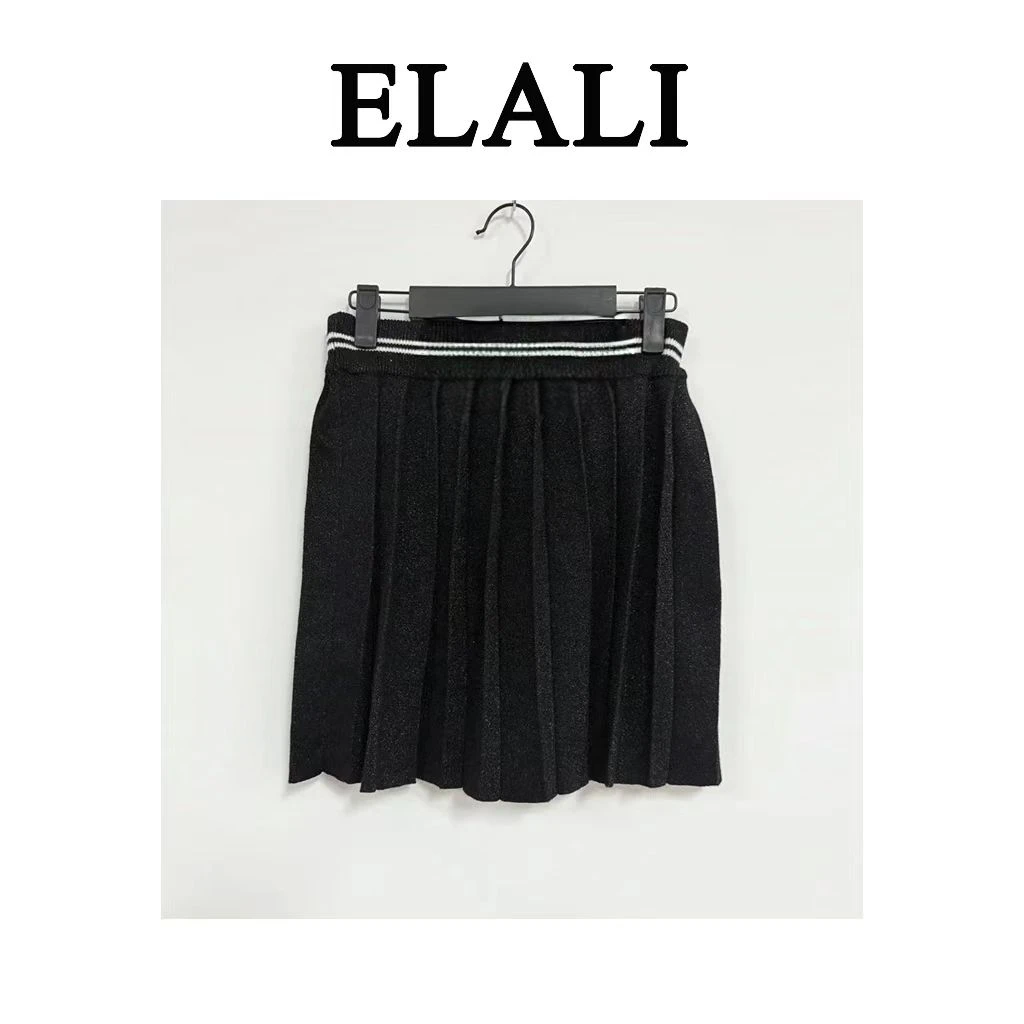 ELALI 法式高腰拉链水洗O型中腰半身裙黑色A字职场休闲风 AA106
