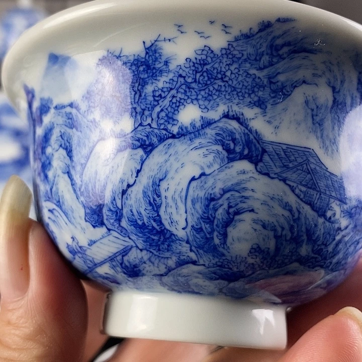 陶景德镇青花手绘手工山水