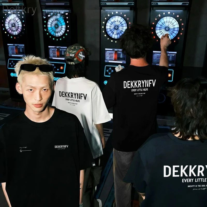 Dekkry夏季圆领短袖印花T恤宽松休闲潮流国潮大码上衣学生ins