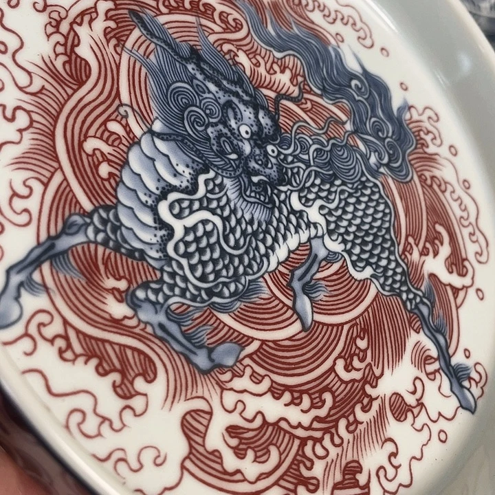 瓷片景德镇麒麟踏浪大壶承