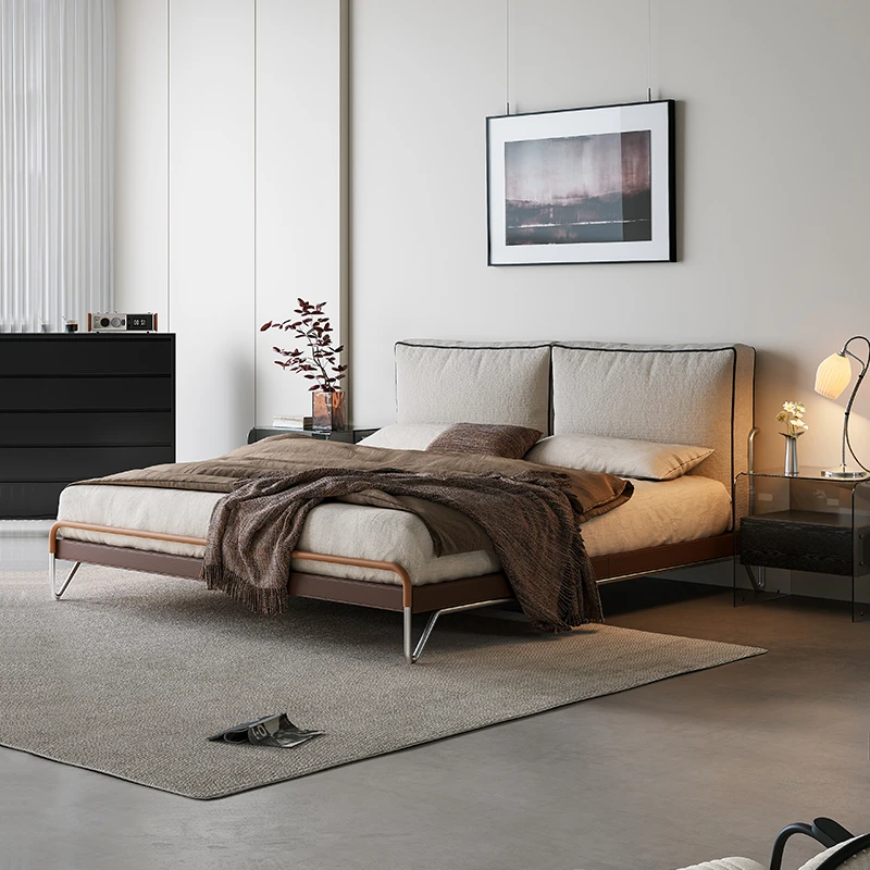 jeaek包豪斯风主卧布艺大床1.8米简约软包床高端大气双人布床婚床